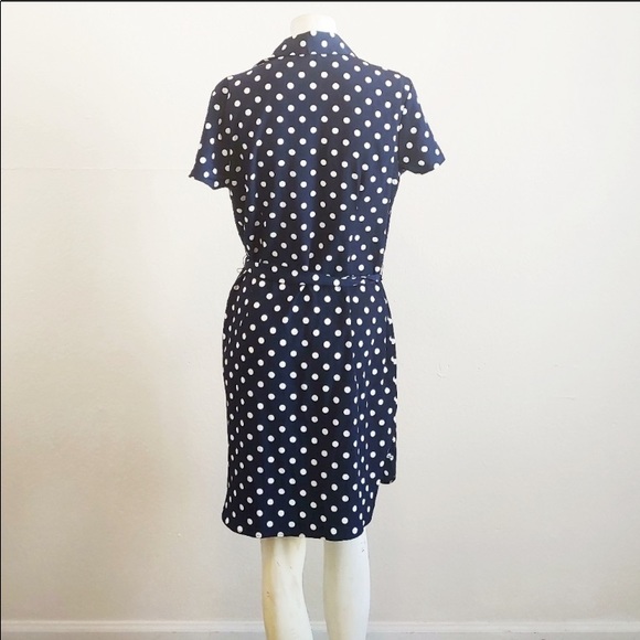Ann Taylor Belted Blue & White Polka Dot Dress XS - Picture 4 of 6